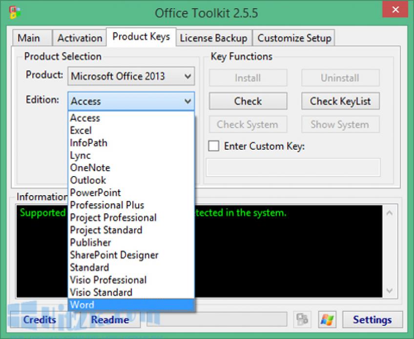 Com port toolkit. Microsoft Toolkit. Office Toolkit. Solution Key selection.